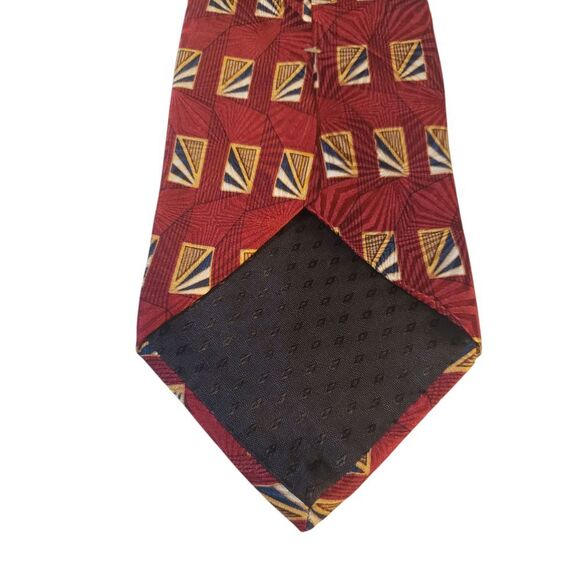 Bill Blass Black Label Mens Tie Necktie Designer Luxury Red Gold Blue Geometric - Picture 6 of 12